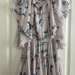 Misa Los Angeles Floral Mini Dress in Light Pink and Navy